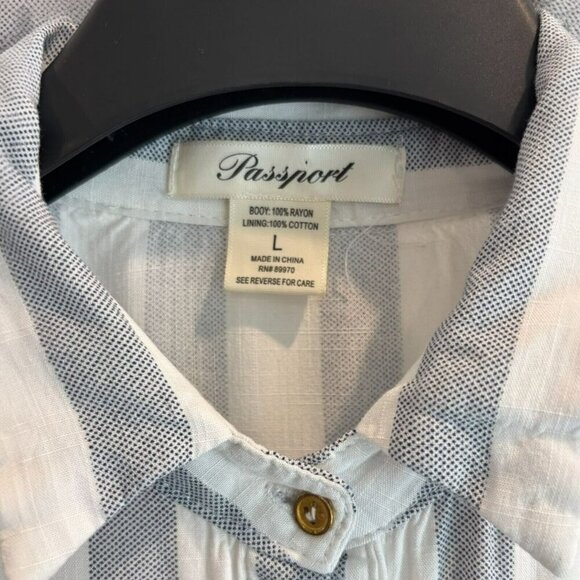 Passport Striped Shirt Dress –‎ Blue/Gray White Button Front Resortwear Style L - Picture 4 of 4